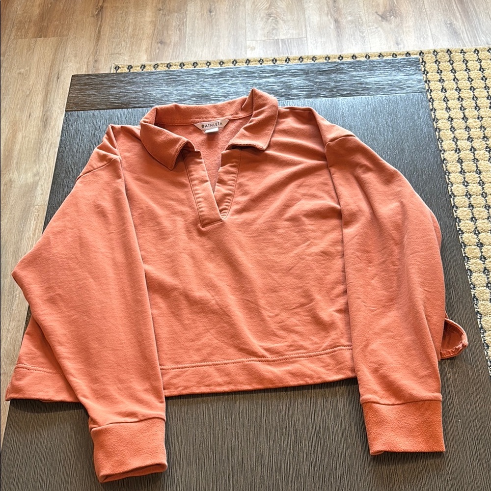 Athleta Women's Collared Retroterry Sweatshirt Sunbacked Clay Size Med EUC